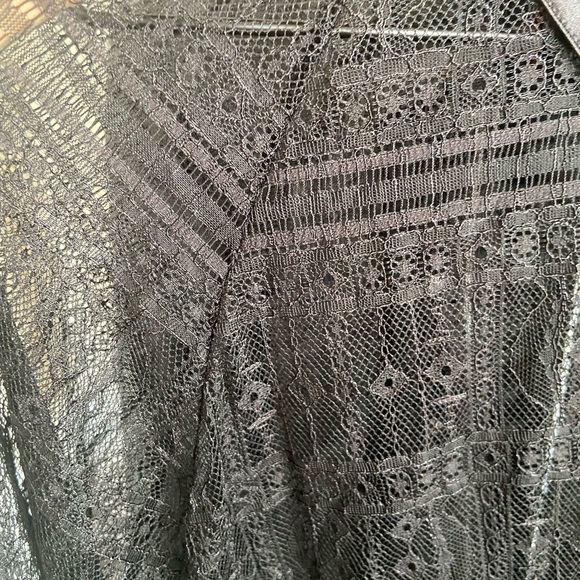 L 🔖 JASON WU Lace See Through Button Down Shirt Blouse Silk Black $240 - Picture 10 of 10
